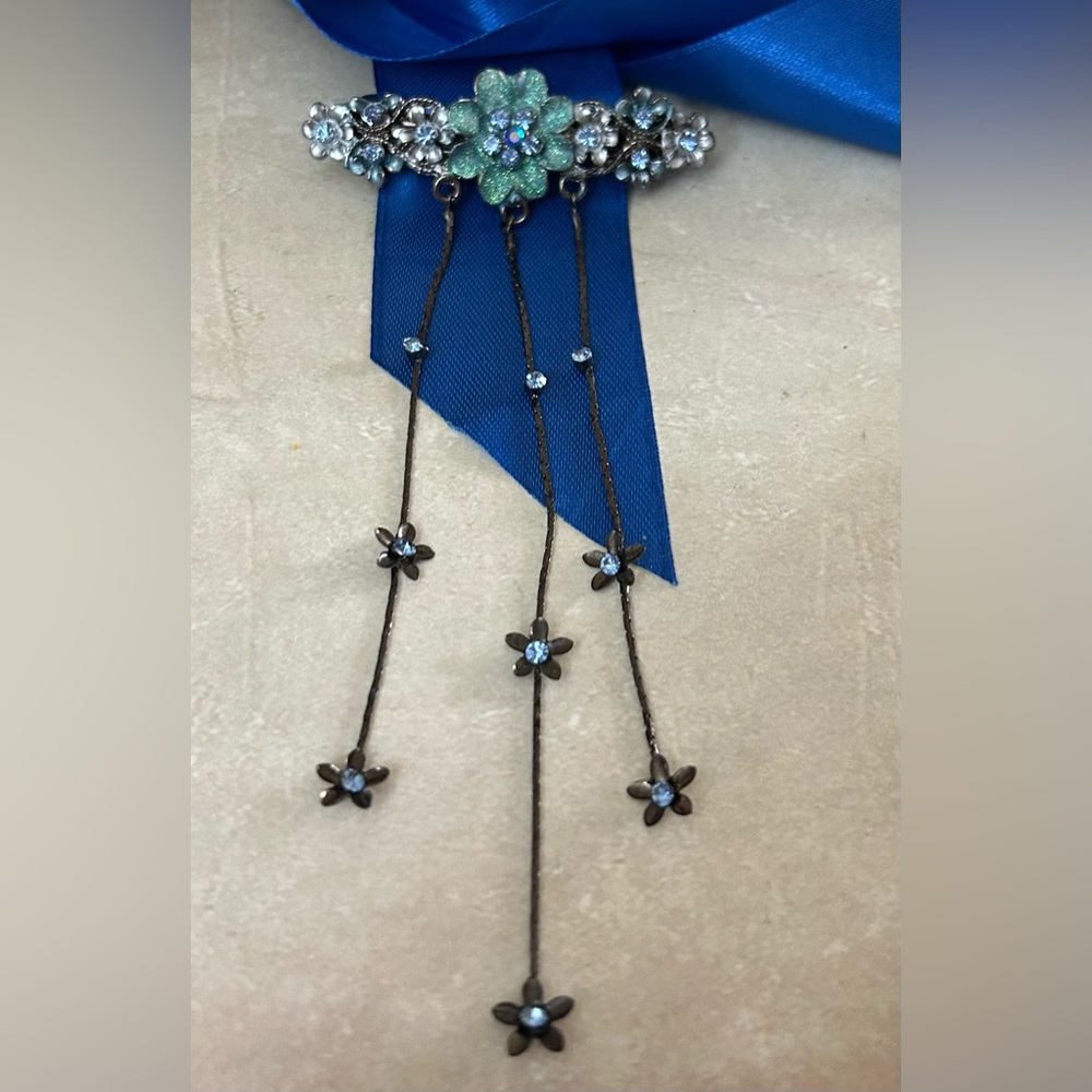 Vintage Blue Rhinestone Flower Barrette